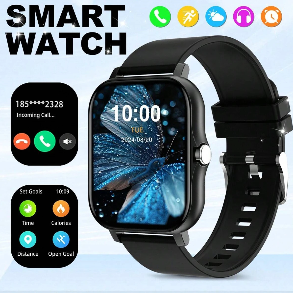 Smartwatch z ekranem dotykowym, wyświetlacz HD, połączenia Bluetooth, powiadomienia o wiadomościach, muzyka, sportowy smartwatch, prezent dla mężczyzn i kobiet, monitorowanie tętna.