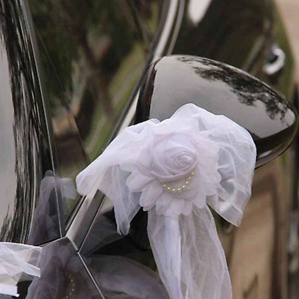 1pc Butterfly Knotted Decor Pearl Bud Silk Ribbon Flower For Wedding Party Bridal Car Decoration Chairs Bridesmaid Dresses