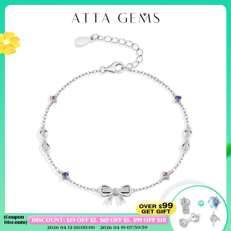 

Браслет ATTAGEMS из стерлингового серебра 925 пробы с бантом и муассанитом, оригинальный дизайн, красочные розовые циркониевые браслеты для женщин, подарки для вечеринок