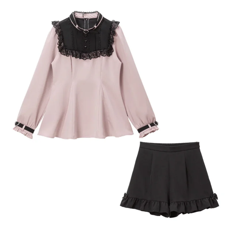 Lolita Two-Piece Set Spring Autumn Women's Casual Outfits Princess Fashionable Rojita Japanese Style Cute Top and Shorts Set