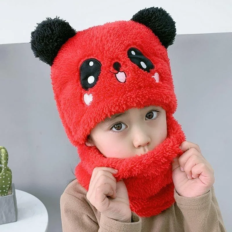 Fashionable Autumn and Winter Cute Childrens Cartoon Scarf Hat Two Piece Set Double Layer Wool Warm Boys and Girls Hat