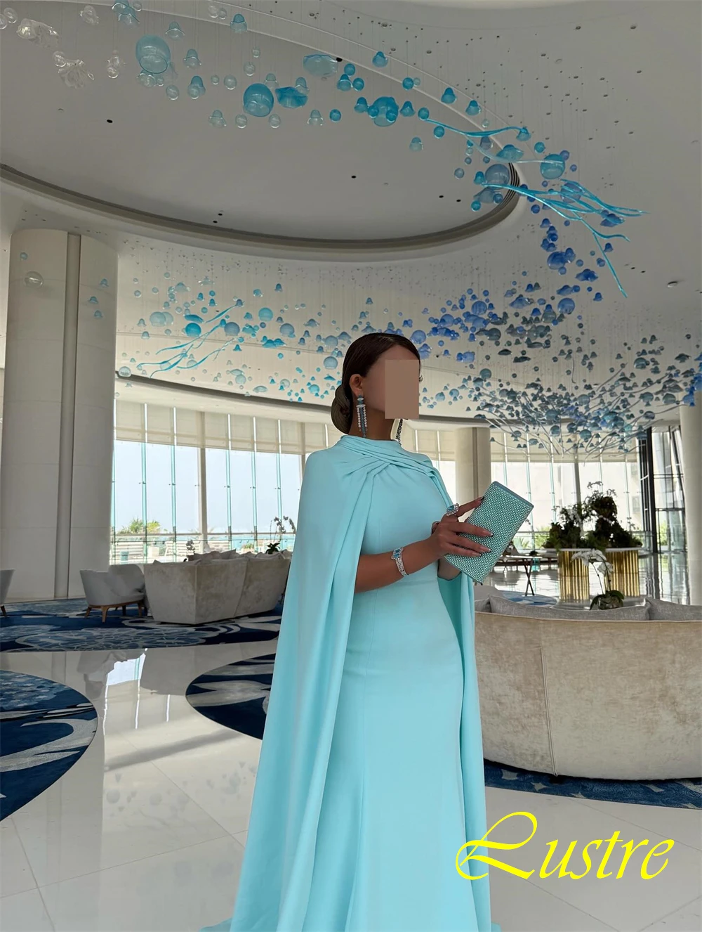 Customized Luxury Chiffon Shawl Evening Dress Exquisite High Collar Prom Dresses Modern Court Train Special Occasion Gowns