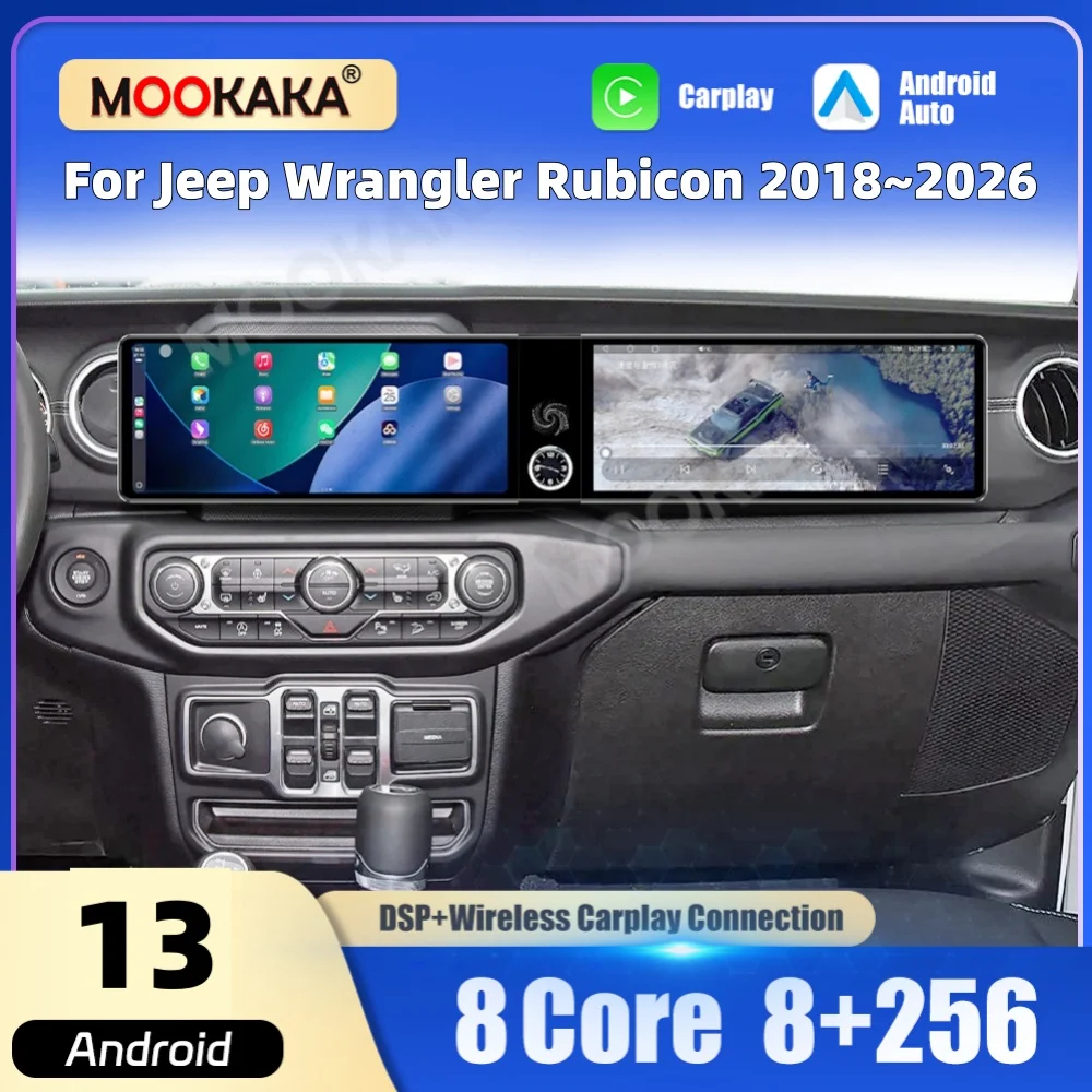

Двойной 12,3-дюймовый мультимедийный проигрыватель Qualcomm на Android для Jeep Wrangler 2018-2026: автомобильное радио, GPS-навигация, CarPlay, головное устройство