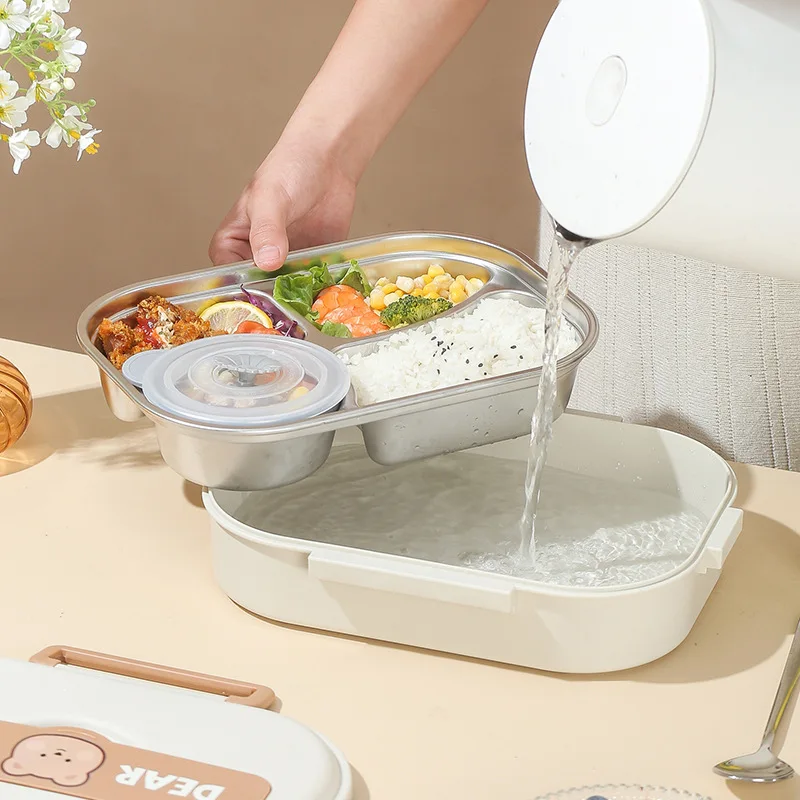 304 Stainless Steel Lunch Box Cute Bear School Students Sealed Bento Box with Bag Microwavable Insulated Food Storage Containers