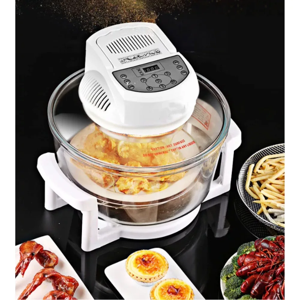 

12L 17L Large Visible Glass Air Fryer Oven No-Oil Smokeless Hot Wave Convection Roaster for Home Kitchen Baking Grilling Frying