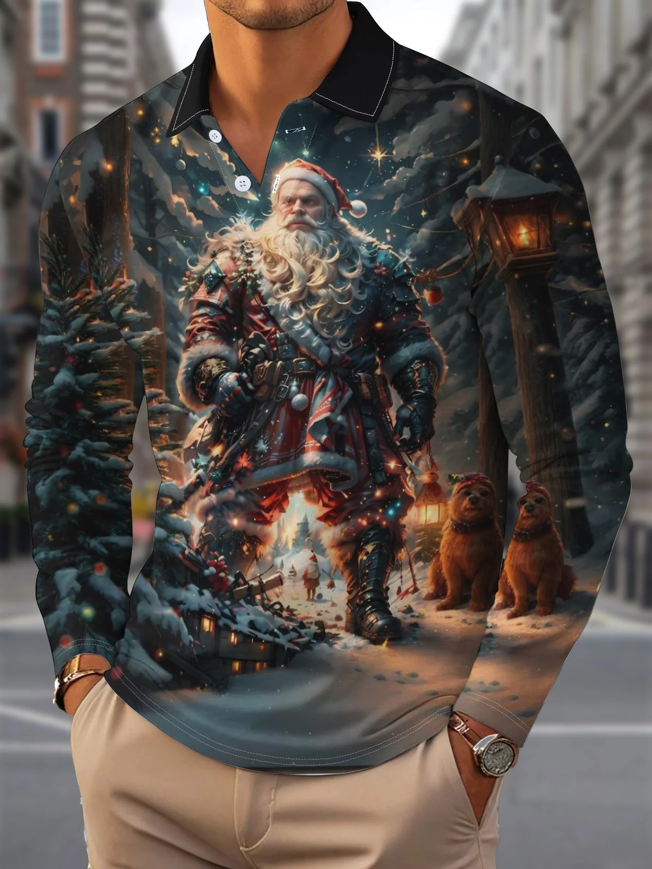 

Extra large Santa Claus Graphic Polo Shirt For Men Fashion Cool Christmas Theme Lapel Shirts Funny 3D Print Long Sleeve Pullover