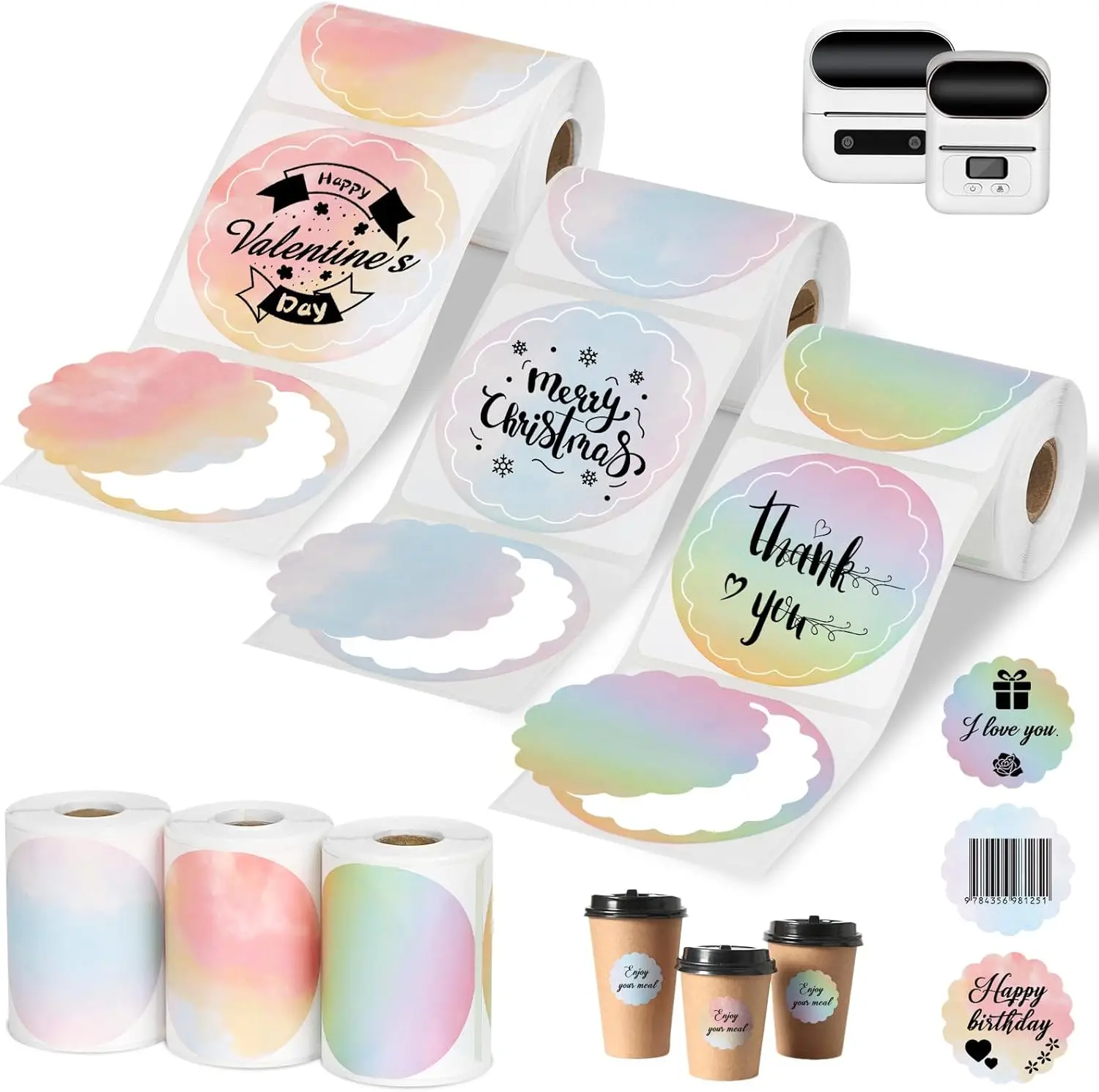 

3 Rolls Thermal Round Label Paper, 1.96"x1.96" Gradient Sticker for Phomemo Printers, Waterproof Labels for Barcode DIY Logo