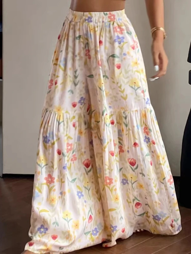 

New Summer Fairy Floral Pants for Women High Waist Loose Thin Wide Legs Elegant and Slim Versatile Straight Pants Trousers Women