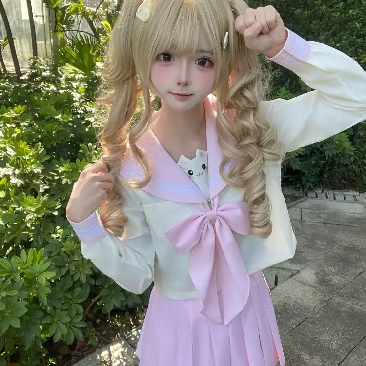 Niedliche Matrosenuniform im japanischen und koreanischen Stil, süße JK-Uniform, bezaubernder Schulstil, lange, kurze Ärmel, rosa Schulbedarf-Set