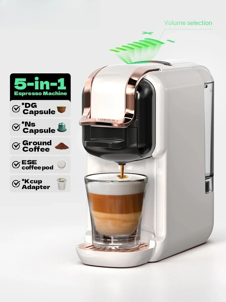 Hot Sales HiBREW 5 In 1 Multiple Capsule Coffee Machine Hot/Cold DG Cappuccino Nes Small Capsule ESE Pod Ground Coffee Cafeteria