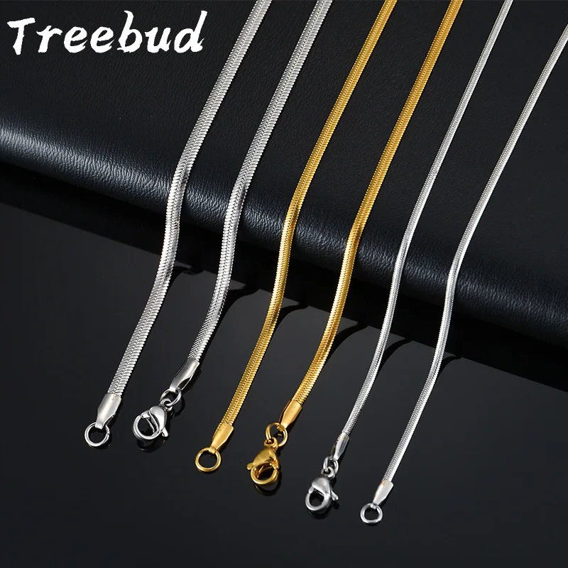 Treebud Fashion Flat Snake Chains Stainless Steel Casual Hiphop Steel Gold Color Choker Male Female Choker Jewelry Dropshipping