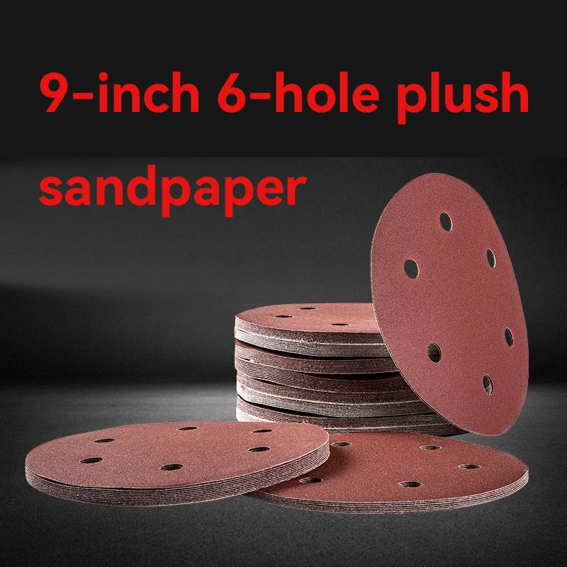 

9-Inch 6-Hole Round Sandpaper Sheet Putty Wall Polishing Self-Adhesive Flocking Disc Sandpaper Grinder Sandpaper