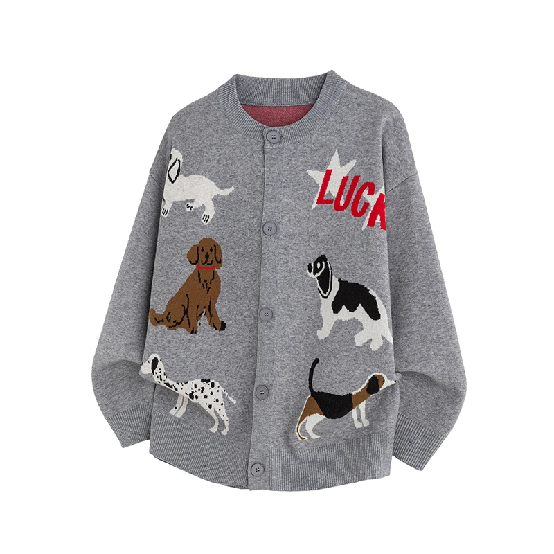

American-style Knitted Dog Cardigan Sweater for Men New Autumn Winter Trendy Brand Versatile Couple Coat Laid-back Style Sweater