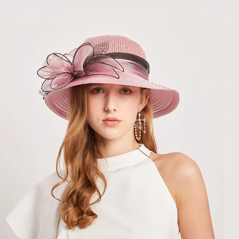 Cappelli estivi per le donne Organza fiore maglia parasole cappello vacanza cappello da spiaggia cappello da sole a tesa larga protezione solare sombreros de mujer