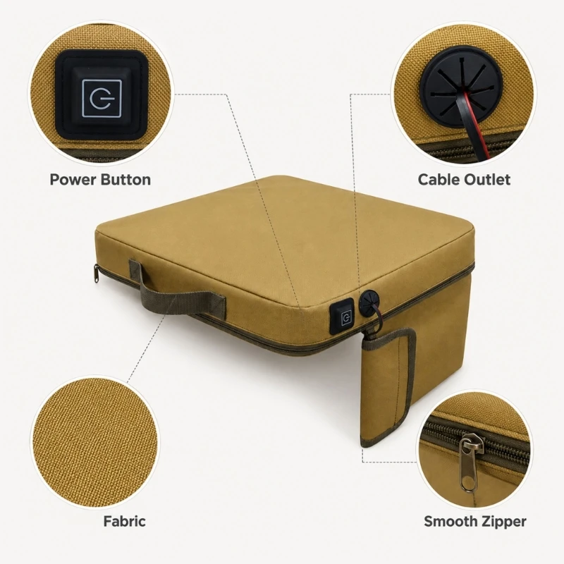 USB Heated Seat Cushion with Adjustable Heat Control,Portable Padded Seat Pad for Camping,Fishing, Office Chair,Car Seat and Col