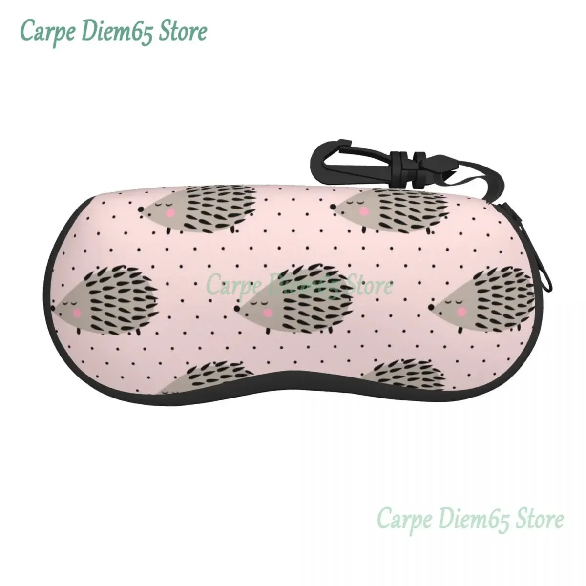 

Portable Eyewear Case Cover Hedgehog Pattern Pink Sunglasses Soft Glasses Box with Lanyard Zipper Eyeglass Protector