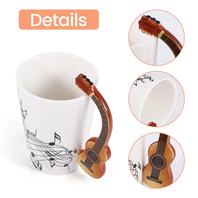 Creative Novelty Guitar Handle Ceramic Cup Free Spectrum Coffee Milk Tea Cup Personality Mug Unique Musical Instrument Gift Cup