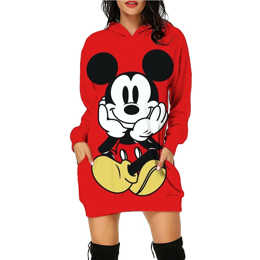 Hoodie Dresses Long Sleeves Korean Fashion Mini Dress Y2k Minnie Mouse Women 2022 Sweater Dress Elegant Mickey Kawaii Disney 3XL