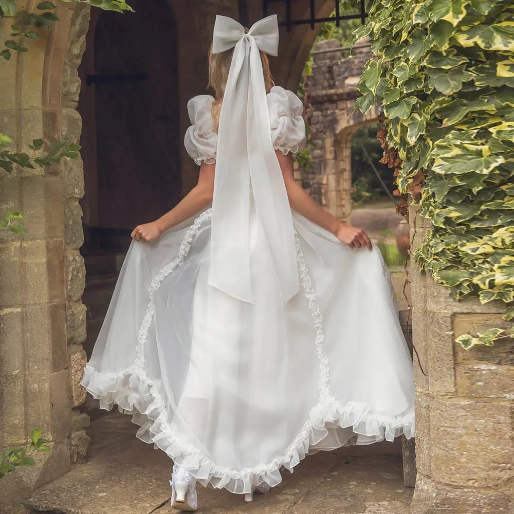 Customized Ruffles Organza Wedding Dress Sweetheart Short Sleeve Bridal Gown Ankle Length A Line Country Wedding Party Gowns