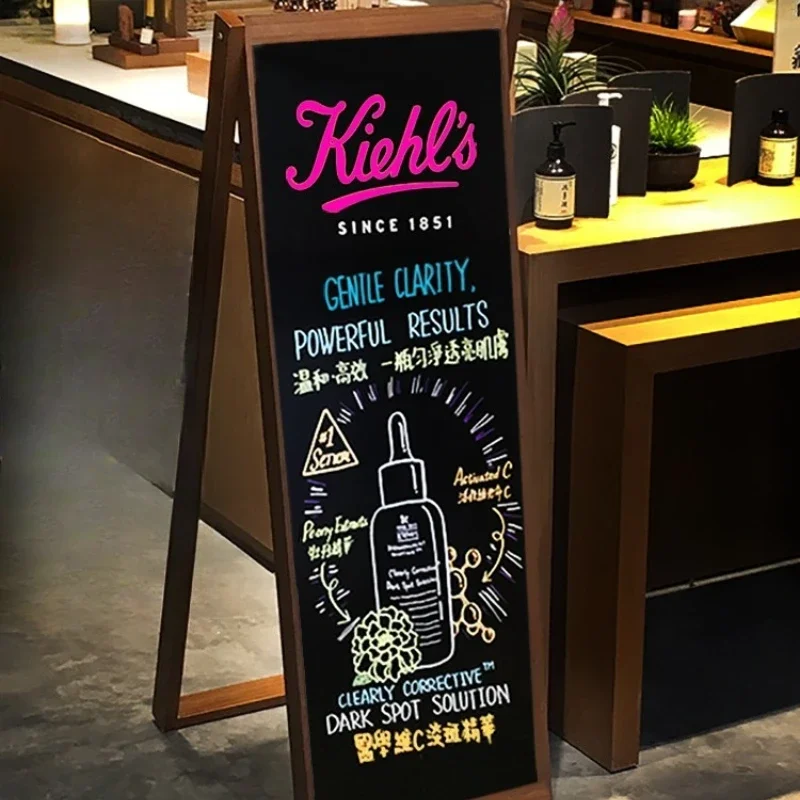 wooden frame vertical small blackboard, commercial advertising board display signs for milk tea shops, handwritten publicity