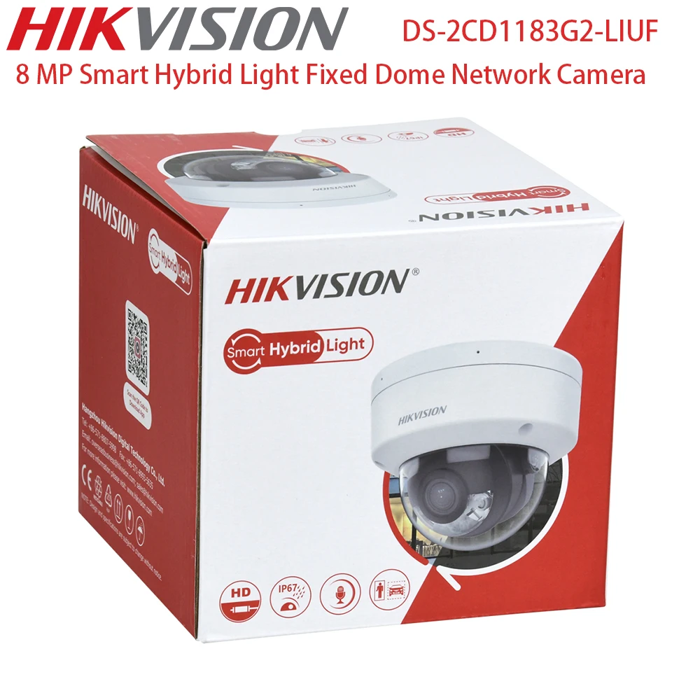 

Купольная IP-камера Hikvision 8 МП 4K с микрофоном, для улицы и помещений, интеллектуальная гибридная цветная сетевая камера безопасности, 2.8 мм CMOS