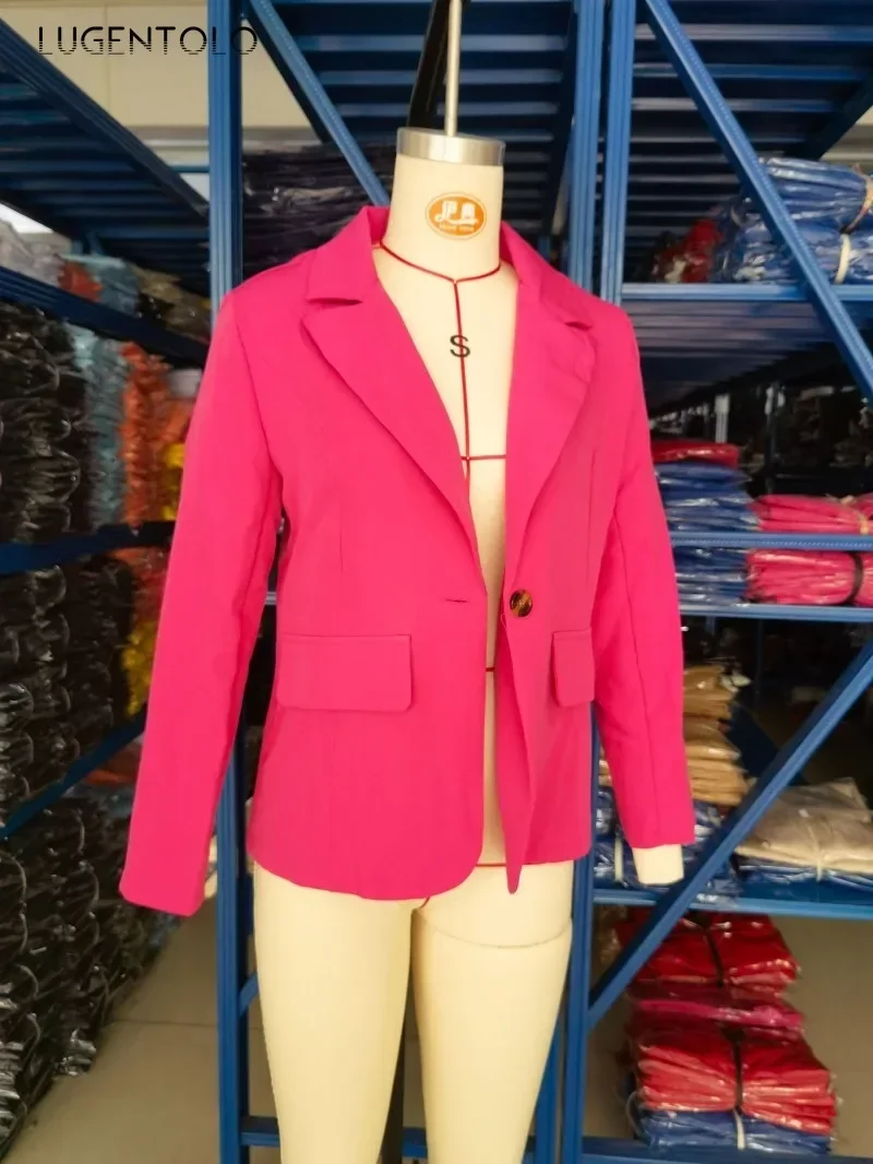 Cappotto casual da donna Autunno risvolto manica lunga top monopetto moda tinta unita slim fit piccolo abito abbigliamento da festa di strada