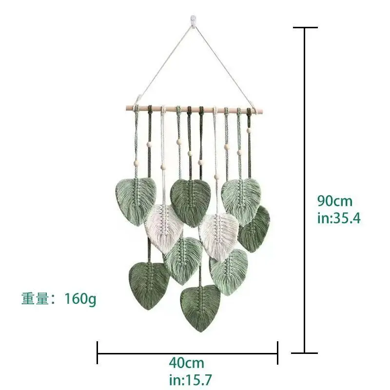 معلقة على الحائط من نسيج نورديك ليف المنسوج يدويًا - علاج مزاج بوهو لغرفة النوم وBnB، ديكور جدار مكرامية بسيط لتزيين الغرفة #6