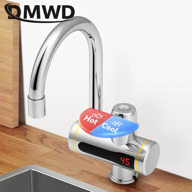 DMWD Instant Tankless Electric Hot Water Heater Faucet Kitchen Instant Heating Tap Water Heater with LED Temperature Display EU