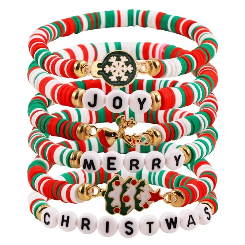 Accessories New Multi-colored Soft Pottery Pieces Acrylic Letter Beads Christmas Alloy Bracelet Cross-border