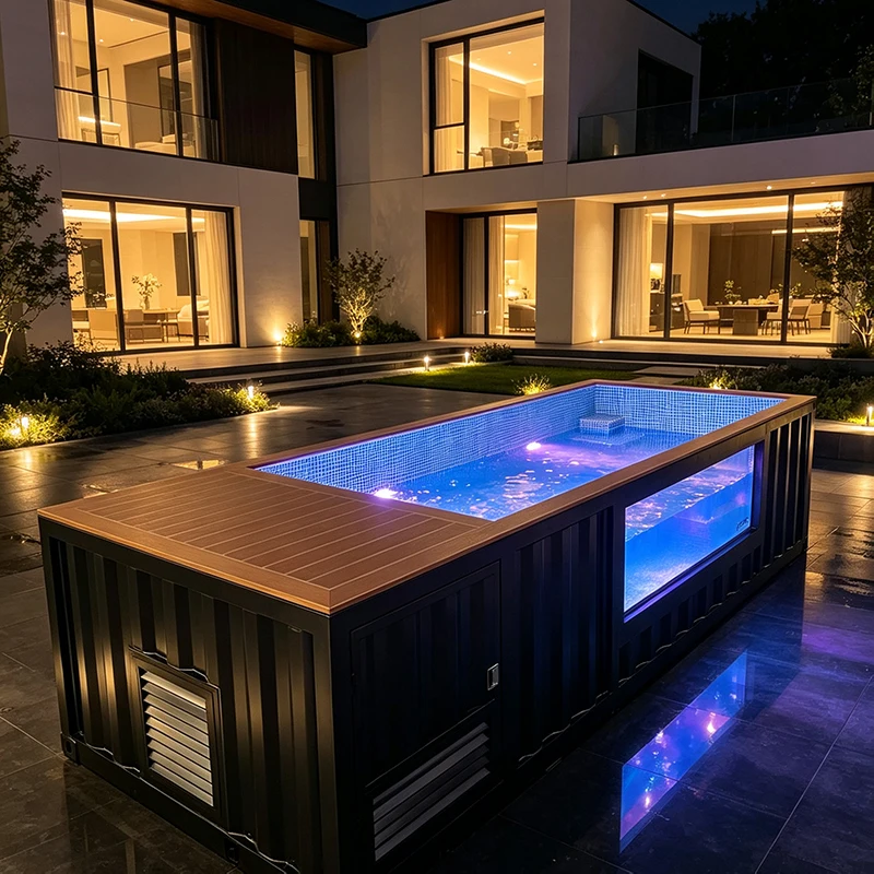 Portable Above Ground Container Pool with Built in Water Circulation System Tempered Glass Window for Family Garden