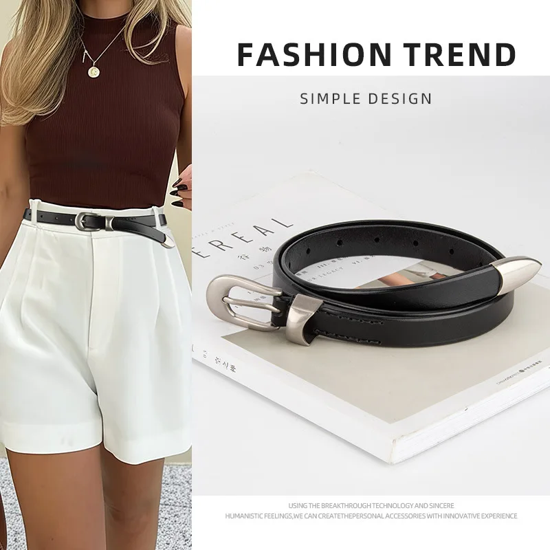 

Retro high-end genuine leather belt for women, fashionable and trendy with jeans, simple and versatile belt