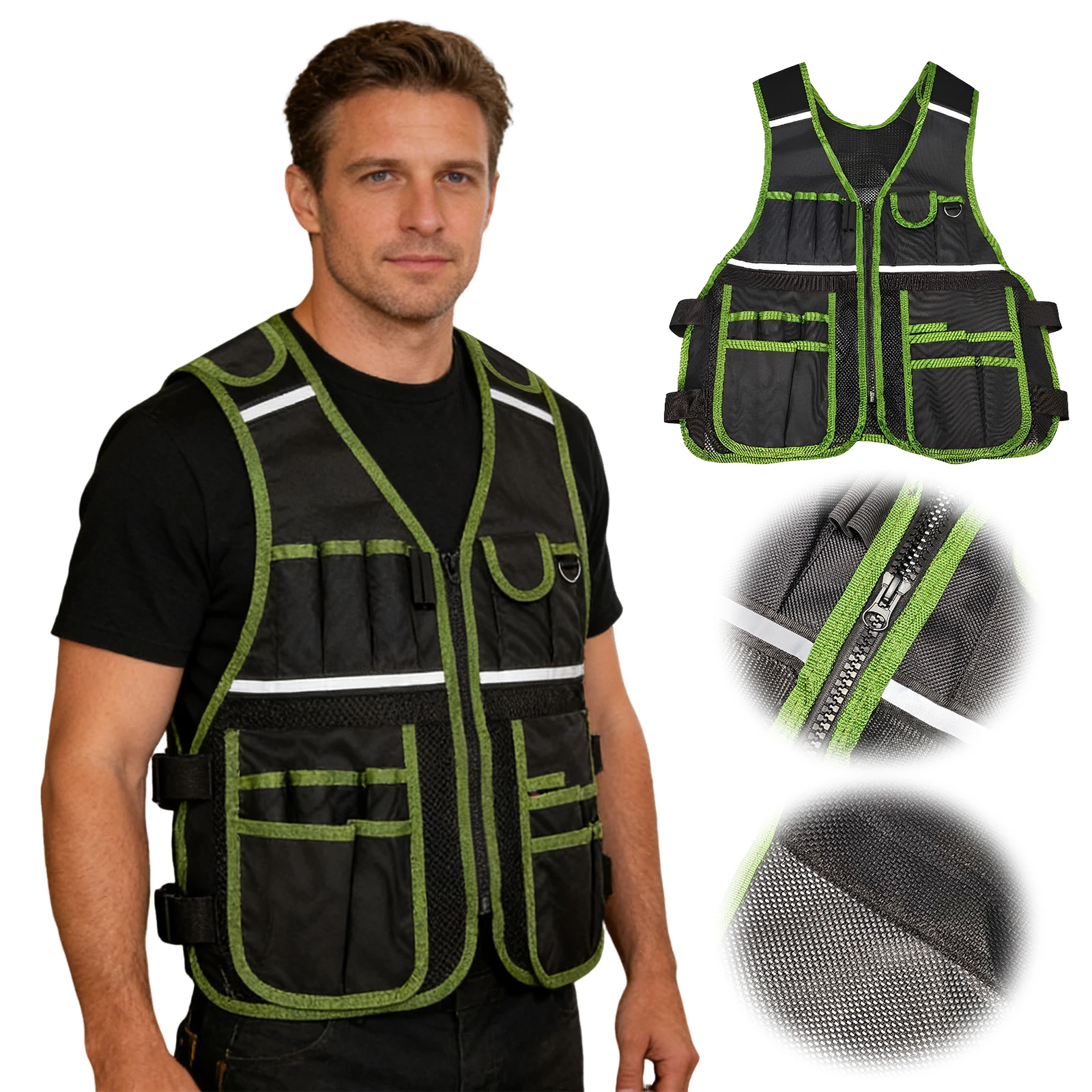 

Adjustable Tool Vest Multi-Pockets Reflective Work Vest Multi-Purpose Tool Vests for Carpenters & Construction Workers