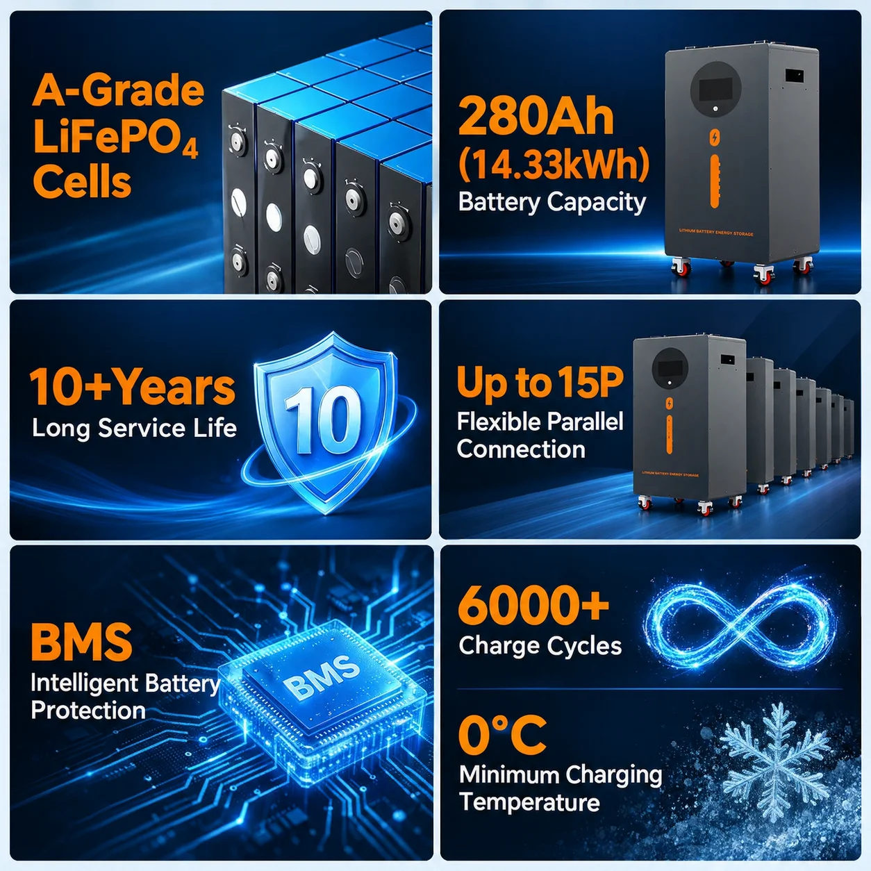 PowMr 280AH LiFePO4 Battery 48V 14KWH Solar Generator Battery Packs Solar Lithium Battery Home Energy 6000+ Cycle CAN BMS Up to 15 Units in Parallel