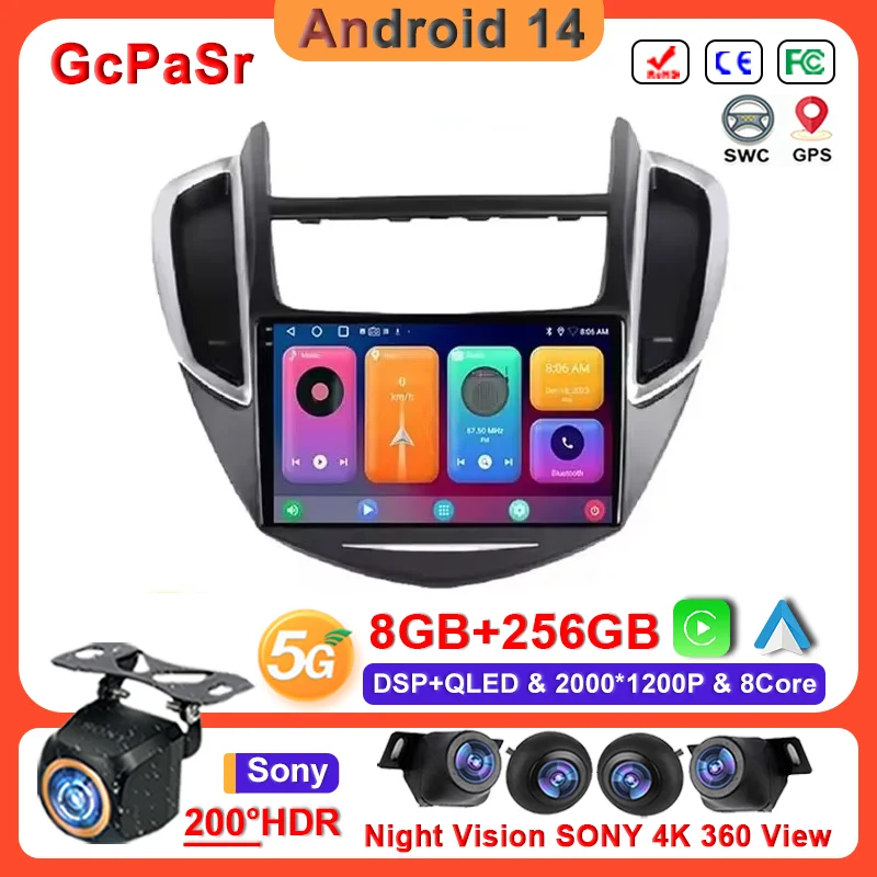 Android 14 For Chevrolet Tracker 3 TRAX 2013 - 2015 Wireless Carplay Auto DSP RDS Multimedia Player GPS Navigation Screen Wifi