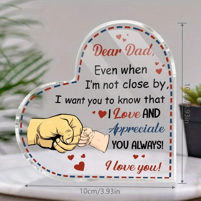 Brand 2D Crystal Heart Desk Decor, Best Dad Award Plaque, Emotional Gift For Father, Birthday Collectible Statue Ornament
