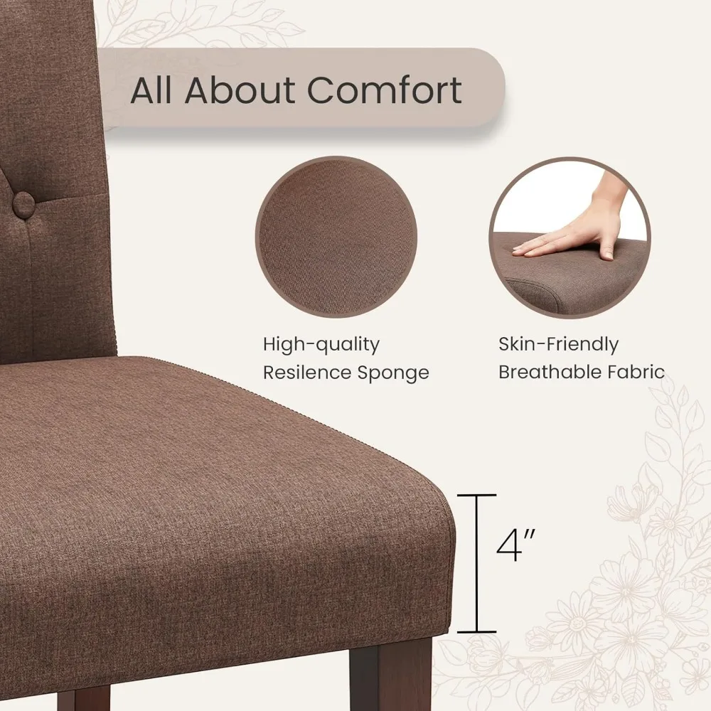 طقم كراسي بارسونز منجدة بأزرار من TLSUNNY، 2 أو 4 قطع، كراسي طعام قماشية بأرجل خشبية صلبة لغرفة الطعام #4