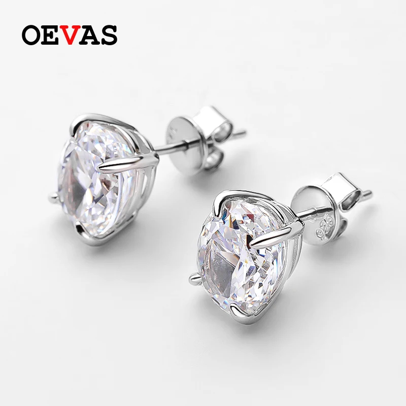 

OEVAS 100% 925 Sterling Silver Wedding Stud Earrings For Women Sparkling 8*10mm Yellow Pink High Carbon Diamond Fine Jewelry