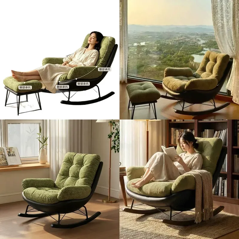 Retro Rocking Recliner Chair Solid Wood Single Sofa for Living Room Balcony Adult Home Furniture