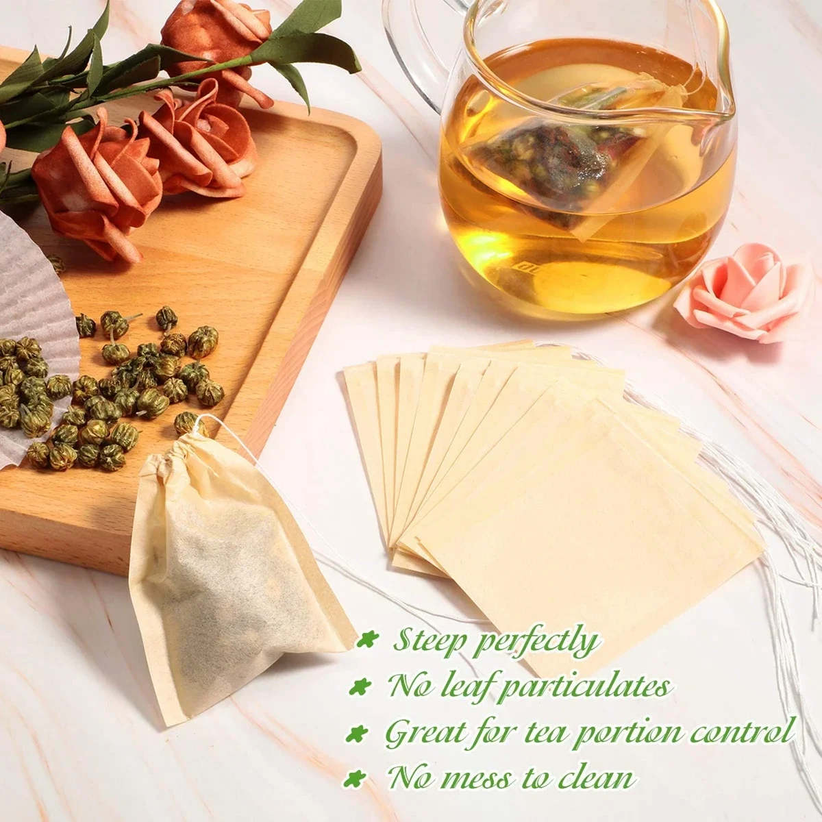 500Pack Tea Bags for Loose Leaf Tea Disposable Tea Bags Empty with Natural Drawstring Wood Pulp Filter Infuser
