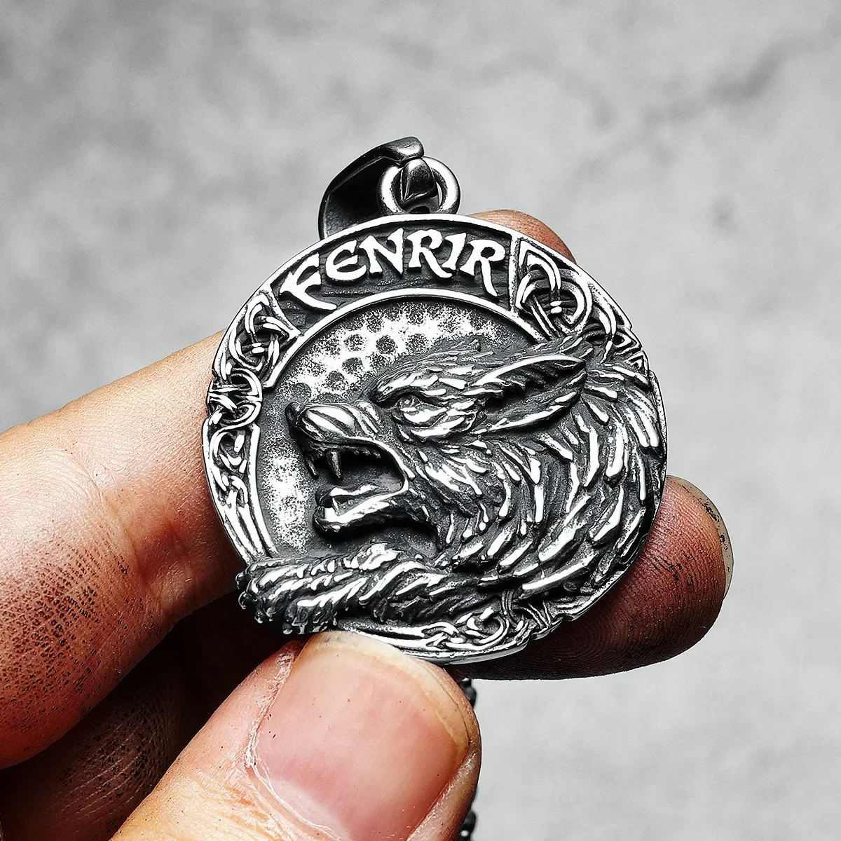 Viking Wolf Fenrir Pendant Stainless Steel Nordic Mythology Celtic Knot Necklace Chain Punk Rap for Boyfriend Male Jewelry Gift