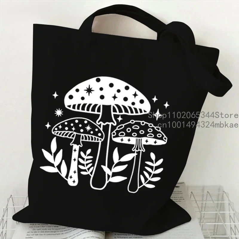 Shoulder Bag Vintage Sun Moon Butterfly Canvas Tote Bag Women Mushroom Series Shopping Bag Plant Style Student Mushroom Handbags