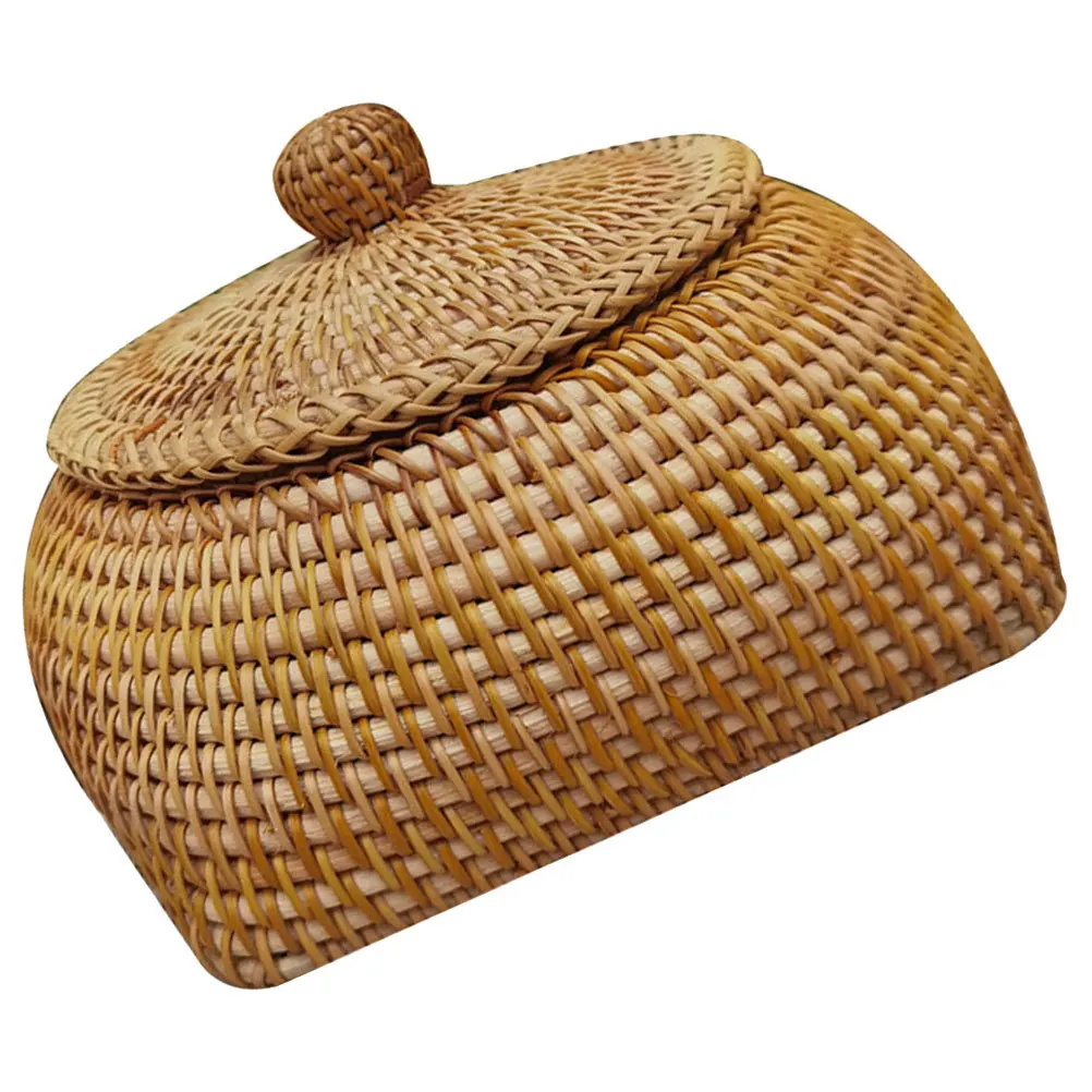 

Woven Storage Basket With Lid Household Bread Fruit Egg Snack Organizer Kitchen Pantry Basket Decorative Box