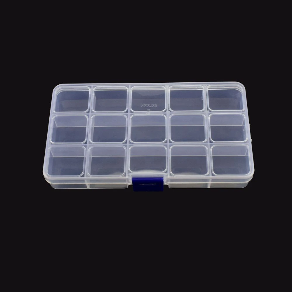 15 Grid 17*10*2.3cm Fixed blue buckle slot transparent plastic box for jewelry making