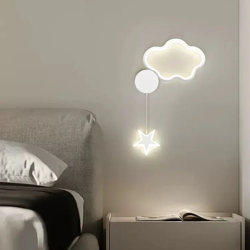 Modern LED Wall Lamp Cloud Star Moon Black and White Lighting For Children\'s Room Study Bedroom Living Room Indoor Wall Decor