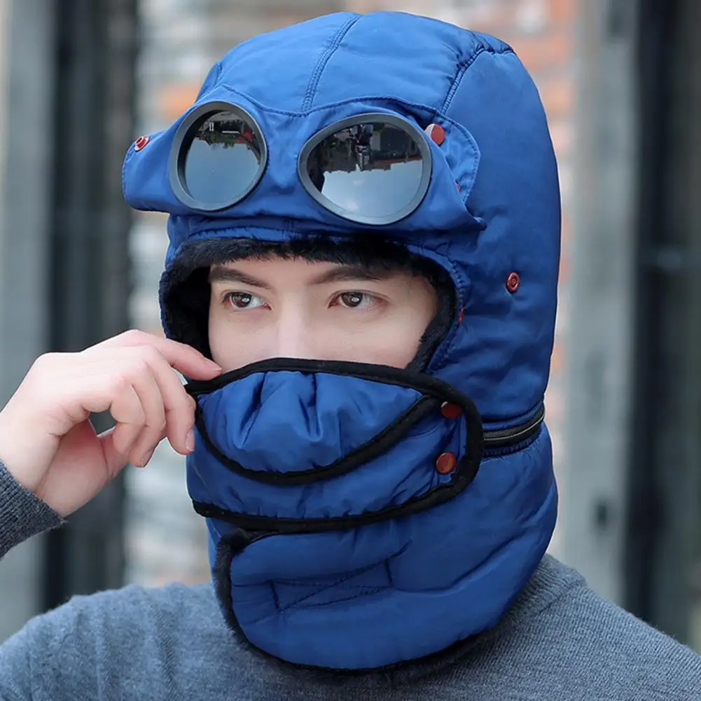 Warm Winter Cap with Goggles Winter Thermal Trapper Hat with Goggles Face Guard Pilot Headgear for Snowmobiling Hiking Weather