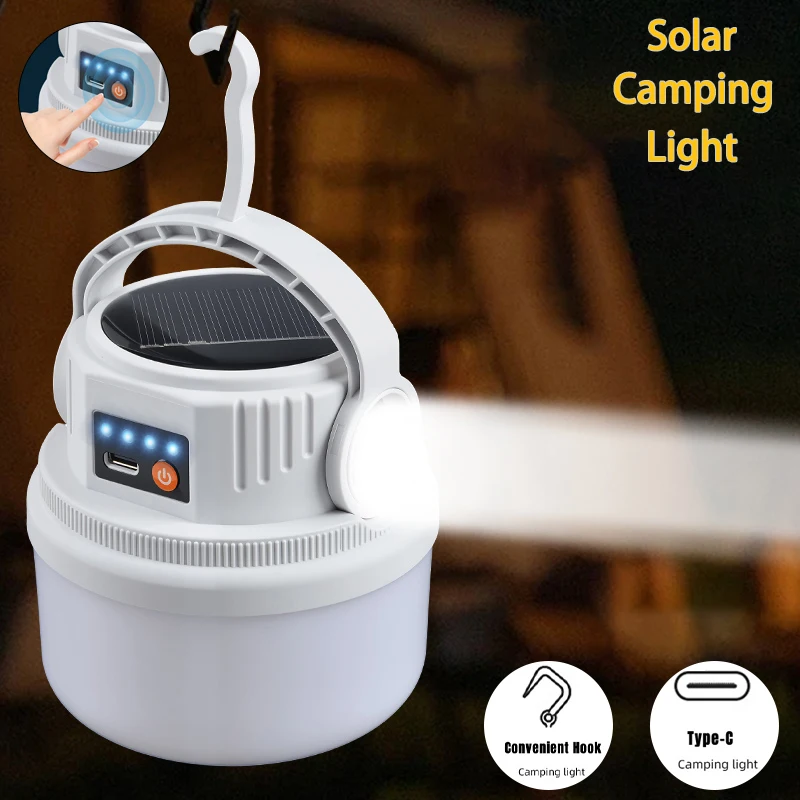 Solar Powered Lantern Portable Super Bright Flashlight 6 Light Modes 2 Charge Mode Long-Lasting Compact Lamp For Outdoor Camping