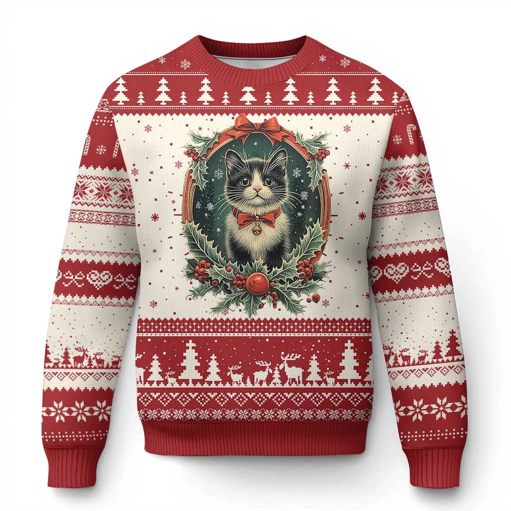 Funny Cartoon Cat Xmas Ugly Christmas Sweater New Samurai Cat Graphic Sweatshirts Holiday Party Jumper Sweaters Men's Clothing