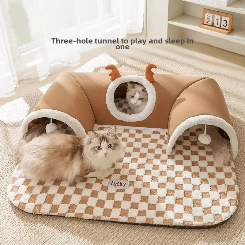 NEW Autumn and Winter Cat Elk Hide and Seek Cat Tunnel Play Sleep Tunnel Pet Nest Mat Kennel Small Dog Accessories Wholesale