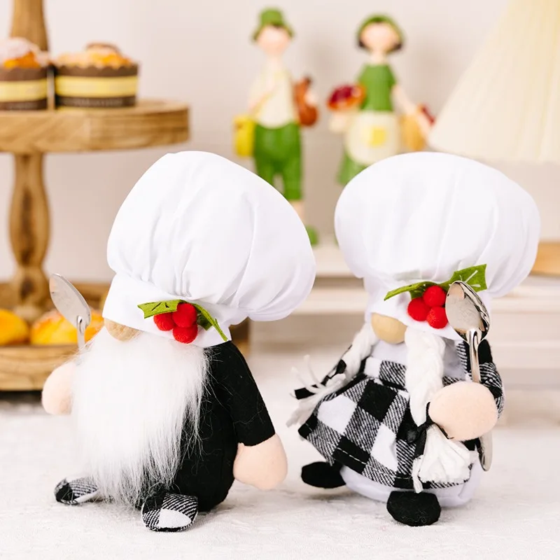 Chef's Day Kitchen Ornaments Spoon Raising Plaid Dwarf New Faceless Chef Dwarf Doll Creative Decoration Chef Festival Ornaments