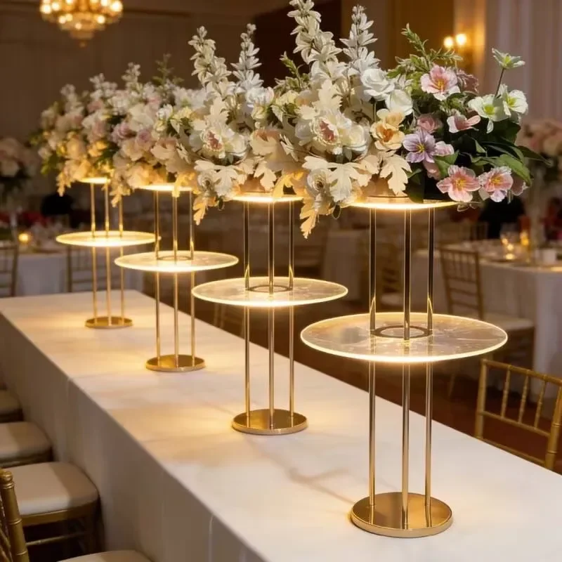 Tier Gold Metal Clear Round Display Flower Stand Wedding Dining Table Decor